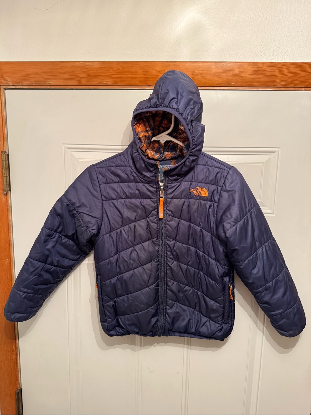 THE NORTH FACE REVERSIBLE BOYS REESE DOWN FILL PUFFER JACKET SIZE S 7/8